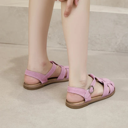 AIYUQI Flat-soled Retro Genuine Leather Hollow Baotou Sandals Women's 2025 New Hollow Pig Cage Women's Sandals