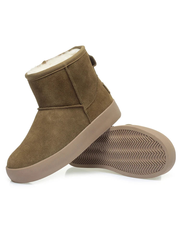 Damen Schnee Stiefel aus echtem Leder mit warmem Wollfutter