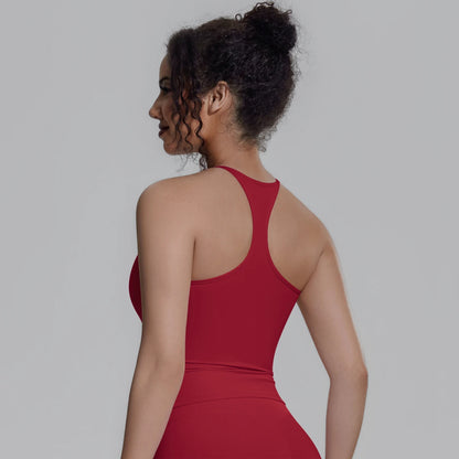 Damen-Sportweste mit Racerback, rot, mit Brustpolster, Rückansicht