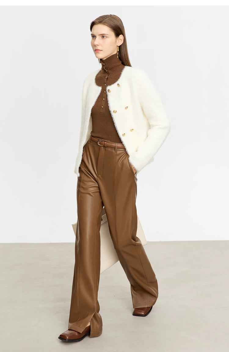 Damen-Strickjacke Rollkragen Knopfleiste Slim halboffene Front Herbst