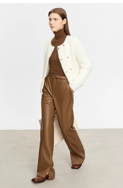 Damen-Strickjacke Rollkragen Knopfleiste Slim halboffene Front Herbst