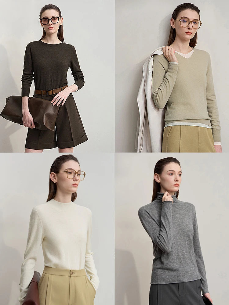 Damen V-Ausschnitt Pullover 100 % Wolle Basic Herbst-Winter