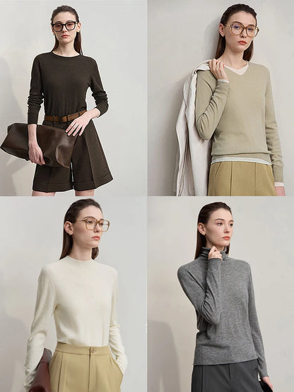 Damen V-Ausschnitt Pullover 100 % Wolle Basic Herbst-Winter