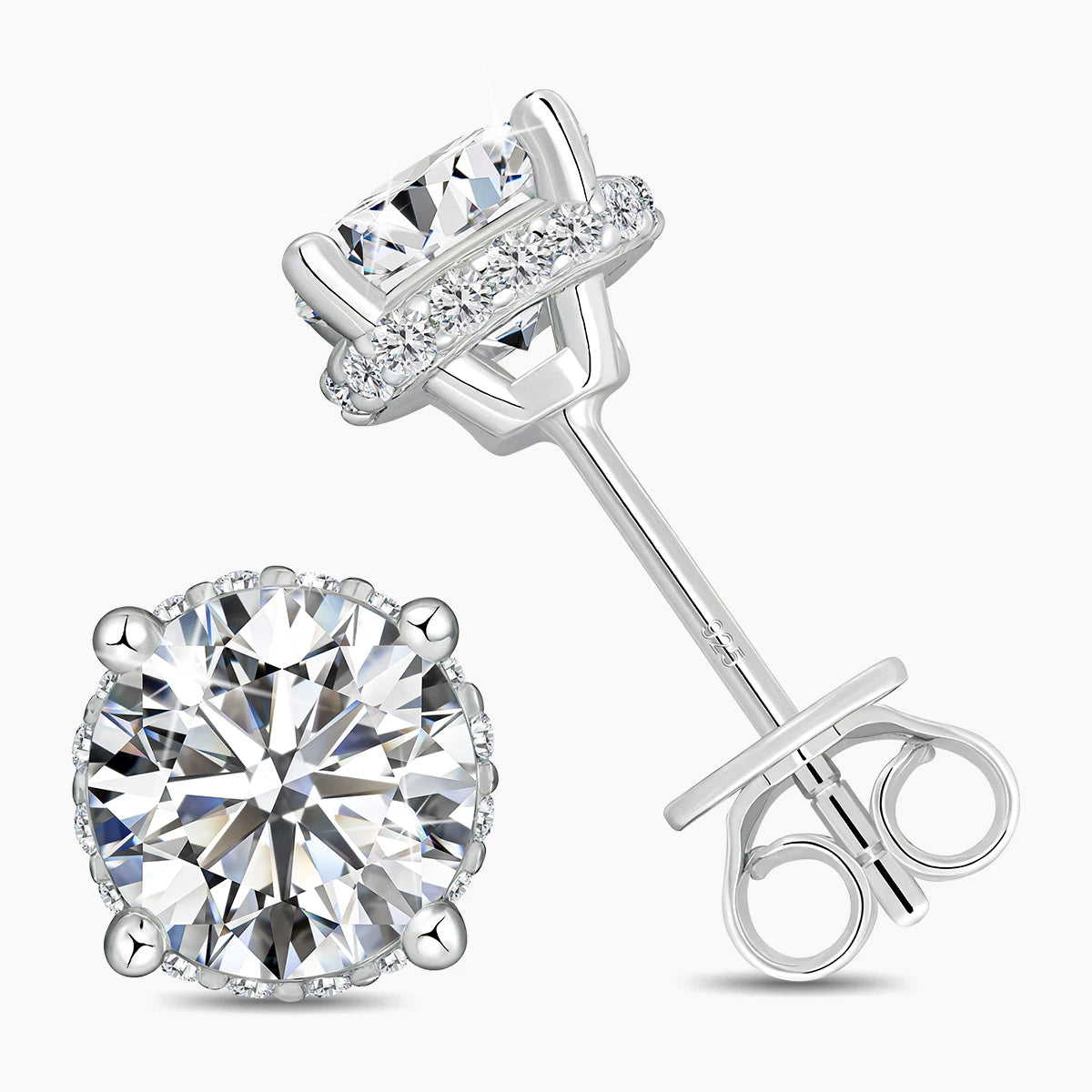 Damen-Ohrstecker Moissanit Rund aus 925 Sterling Silber Schmuck für Hochzeit Glanz
