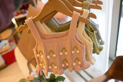 Mädchen Gestrickte Weste mit niedlicher Blumen-Farbblock-Design für Herbst 0-4 Jahre