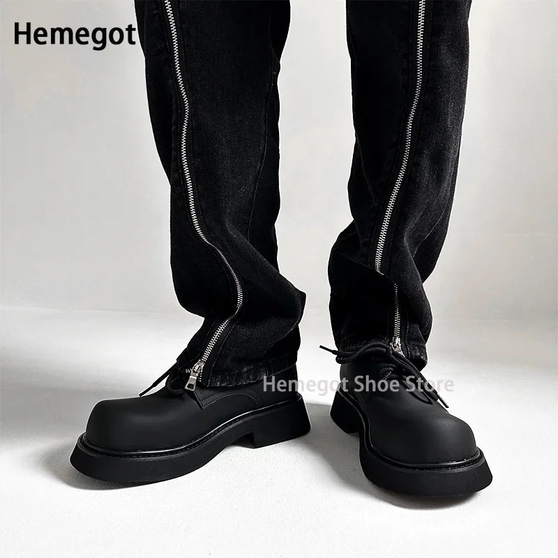 Schwarze Schnürstiefel für Herren mit Reißverschluss und dicker Sohle