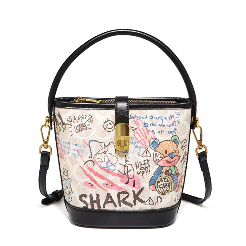 Lady Handbag Aus PU Leather Crossbody Bag Office Prints