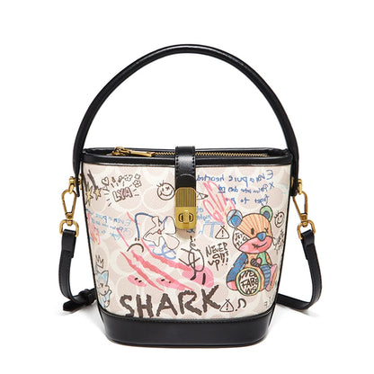Lady Handbag Aus PU Leather Crossbody Bag Office Prints