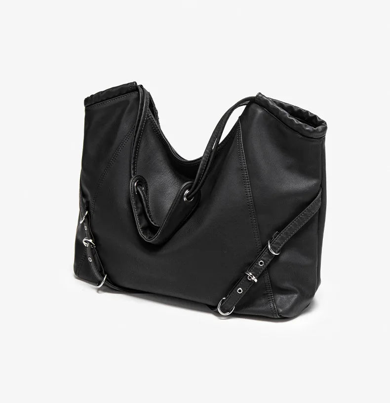 Damen-Schultertasche aus weichem PU mit verstellbaren Schnallenriemen und großem Fassungsvermögen dunkelgrau