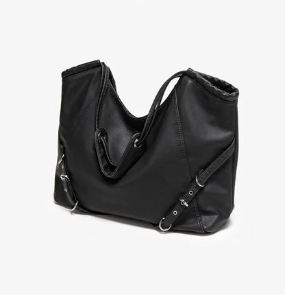Damen-Schultertasche aus weichem PU mit verstellbaren Schnallenriemen und großem Fassungsvermögen dunkelgrau