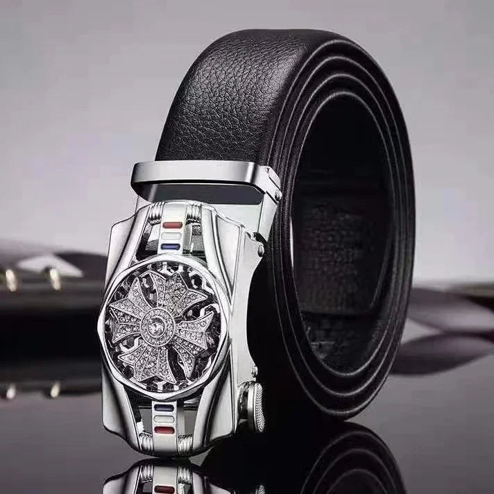 Herren-Nylon-Gürtel, schwarzer Riemen, silberne Ornament-Schnalle