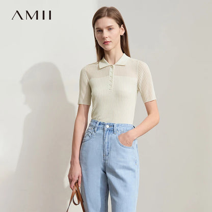 Damen Strickoberteil mit Revers und halber Knopfleiste für den Sommer