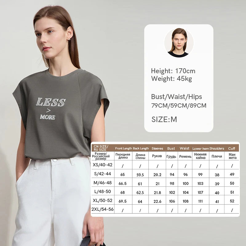 Damen Casual T-Shirt aus loser Seide mit Stickerei und Rundhalsausschnitt