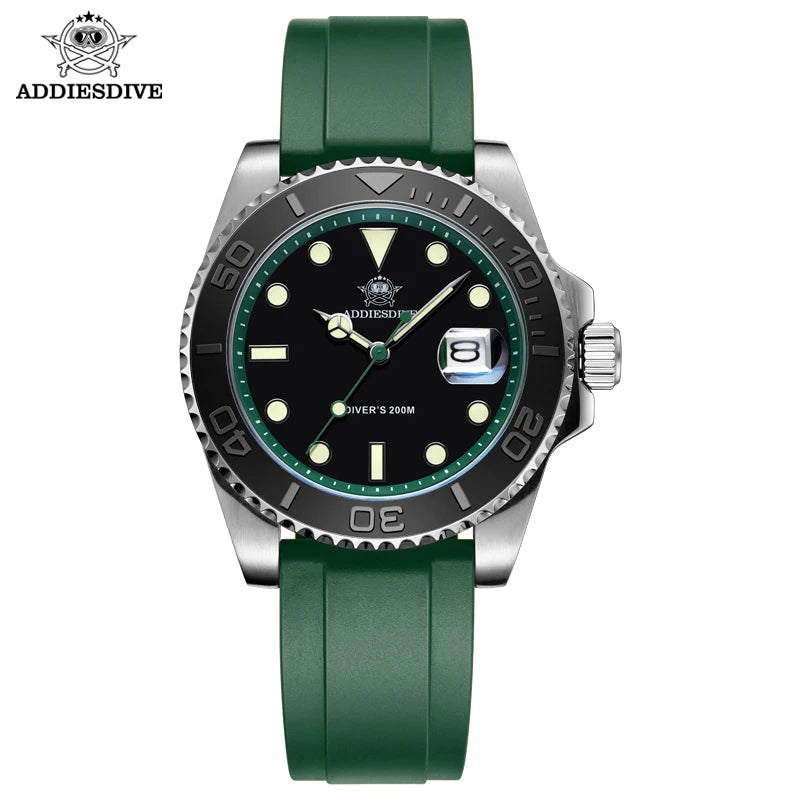 ADDIESDIVE 41mm AD2040 Sports Diver Watch TPU rubber belt Blue Luminous Reloj Hombre 200m Waterproof Quartz Watches
