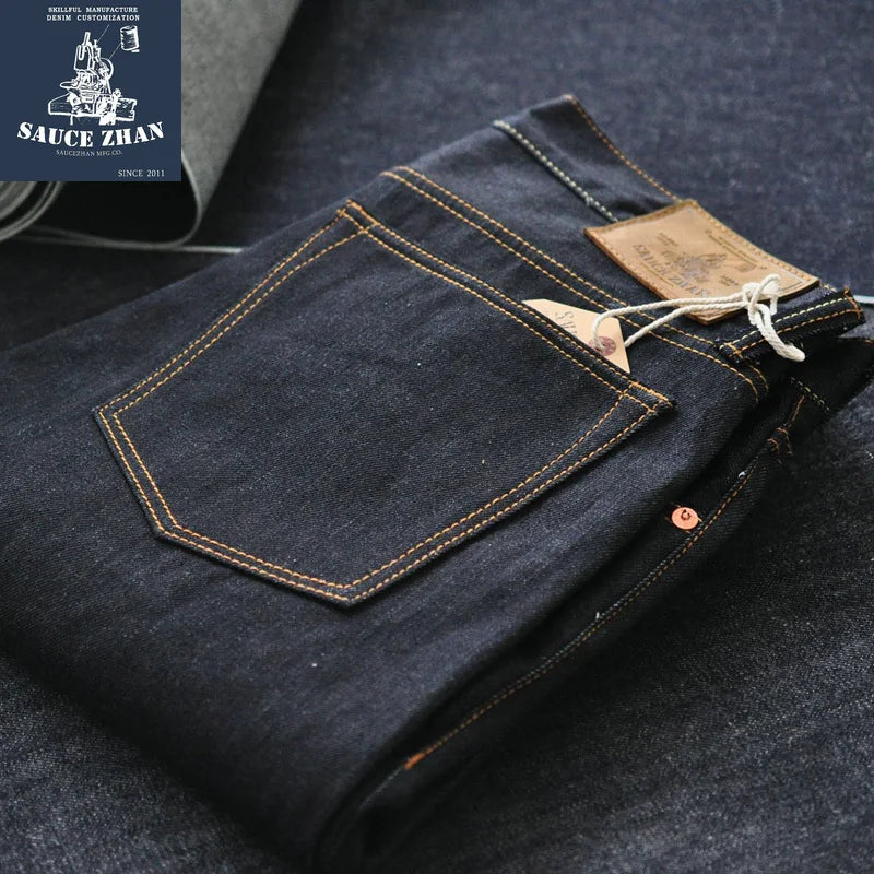 Herren Jeans aus Selvedge Denim in Indigo und Schwarz mit Reißverschluss