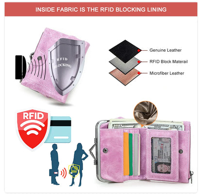 Damen Echtleder Geldbörse RFID Fotokartenfach Geldtasche tragbar Reise Geschenk