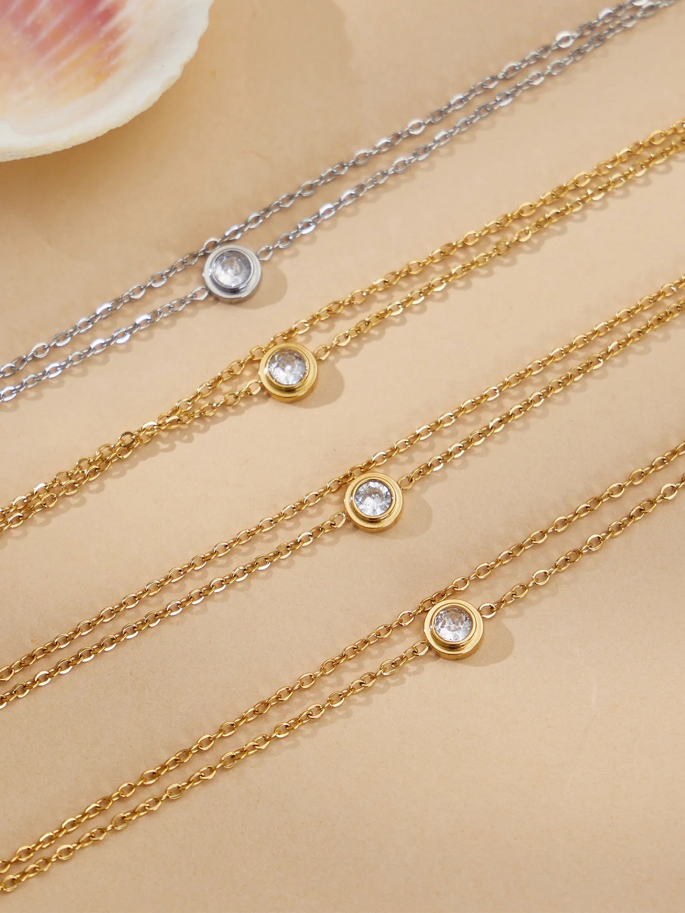 Damen-Armband Doppelkette mit Zirkonia-Solitär