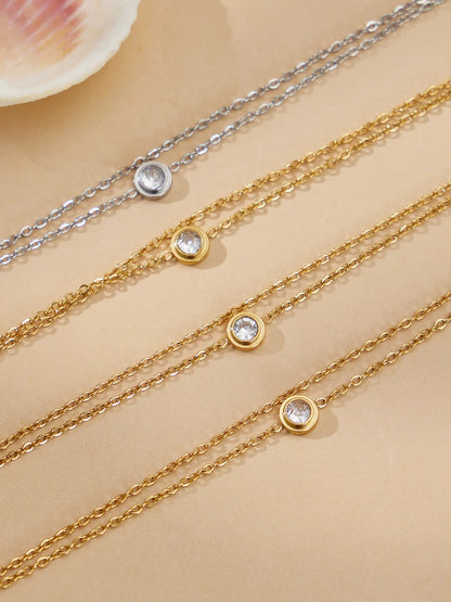 Damen-Armband Doppelkette mit Zirkonia-Solitär