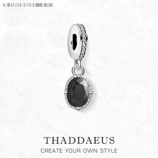 Damen-Charm schwarzes Oval Herbst Vintage aus Sterlingsilber