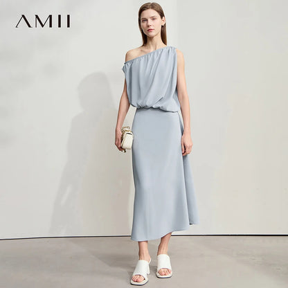 Stilvolles Damen Chiffon Kleid Asymmetrisch Falten Elegant