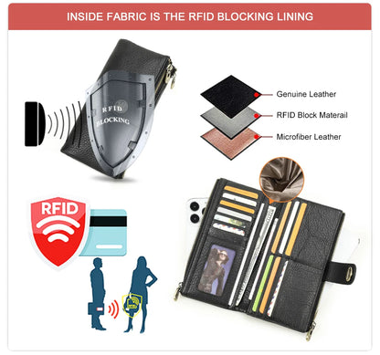Damen Echtleder Lange Geldbörse Vintage RFID Clutch Portemonnaie Kartenhalter Reise