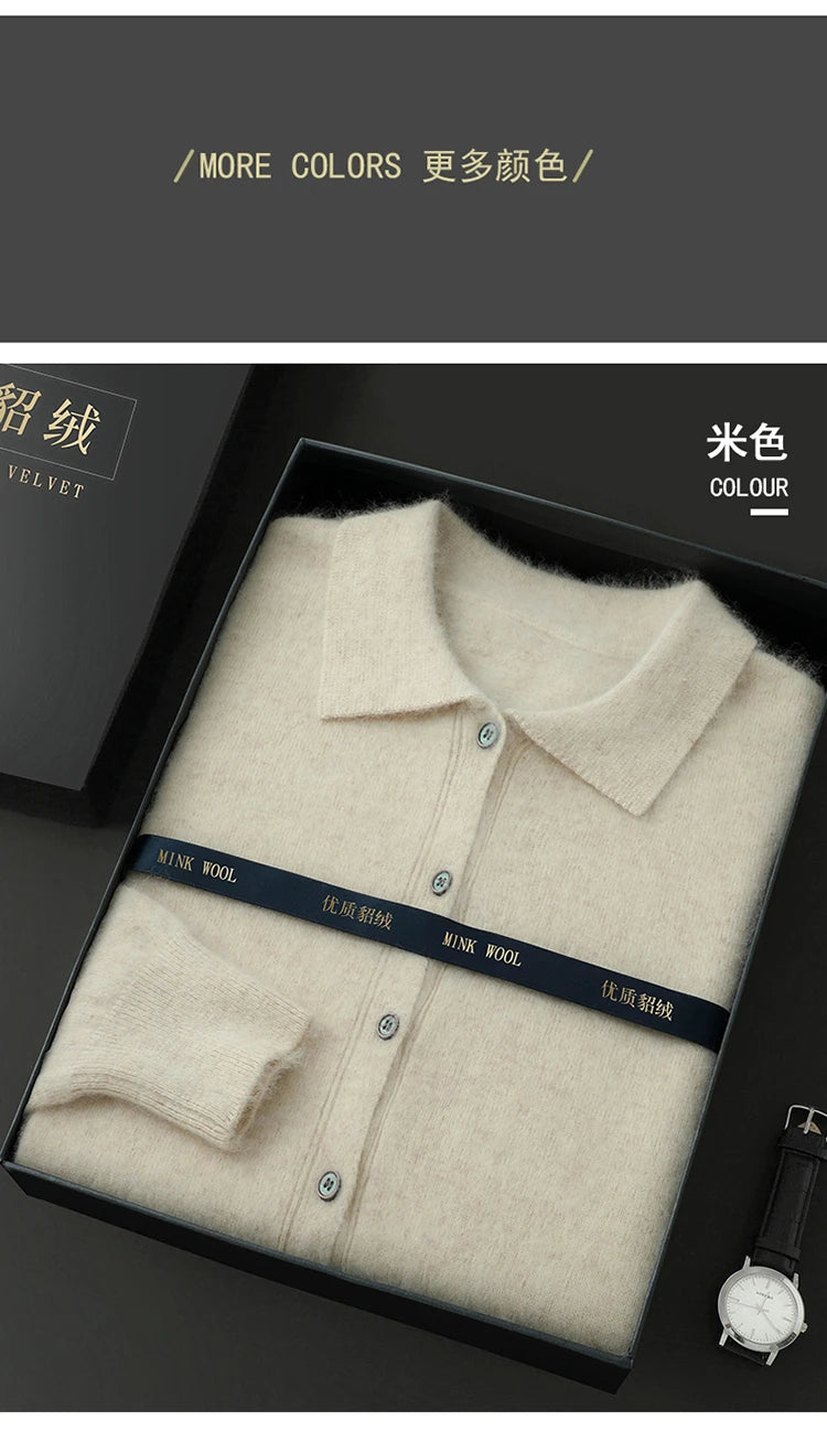 Maillard Polo-Kragen-Pullover für Herren, Herbst/Winter 2024, lässige Business-Männer, 100 % reiner Nerz-Kaschmir-Strickjacke, große Strickjacke