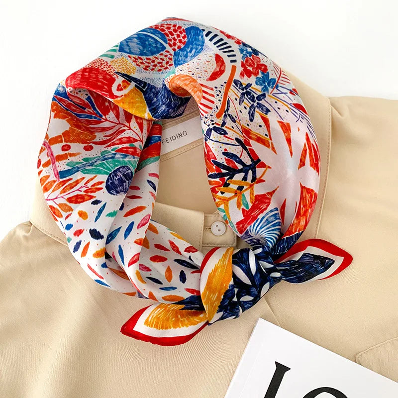 Damen Seidenschal 53cm quadratisch Halstuch Haarband Büro Bandana Foulard