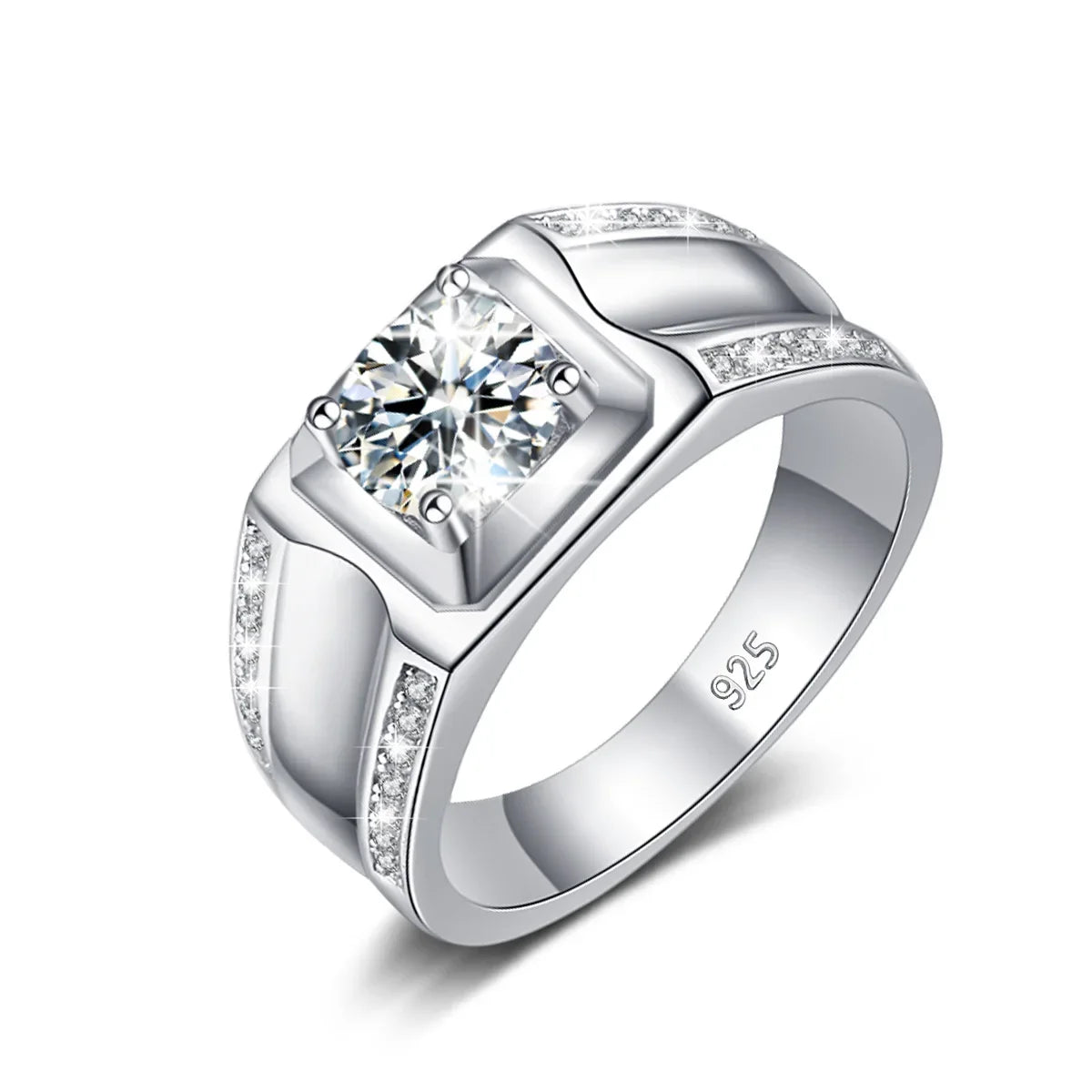 Herren-Moissanit-Ring mit 18K-Gelbgold-Plattierung aus Sterlingsilber Modernes Design