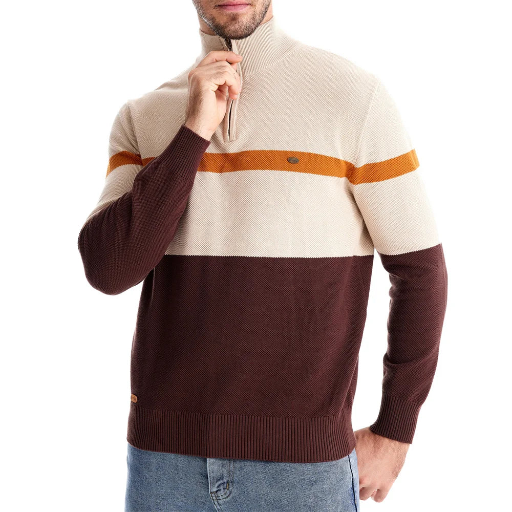 Herren Pullover aus hochwertiger Baumwolle mit Reißverschluss im Mock Neck Stil