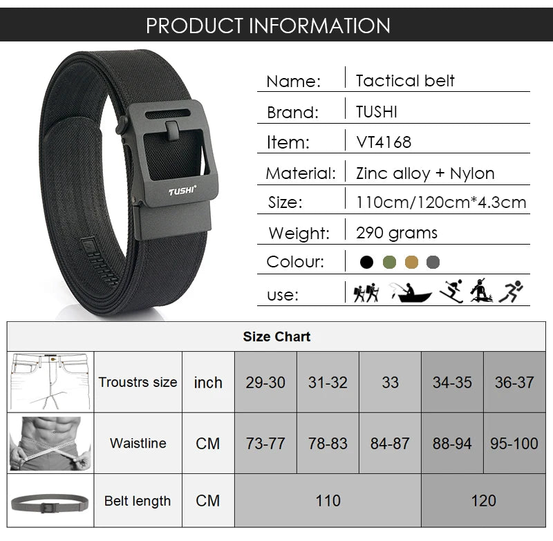 Herren Taktischer Gürtel Aus Nylon 1100D Mit Automatik-Schnalle Breite 4,3 cm Robuster Militärischer Alltags-Gürtel Grau