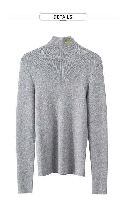 Damen-Rollkragenpullover Kaschmir-Wolle Slim Stickerei Winter