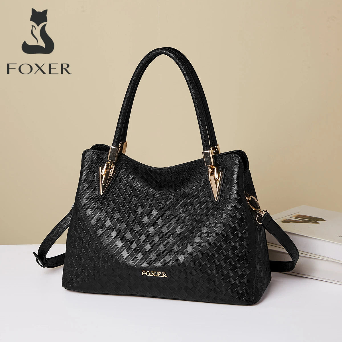 Damen Schultertasche aus echtem Leder mit Diamantprägung und Luxusdesign