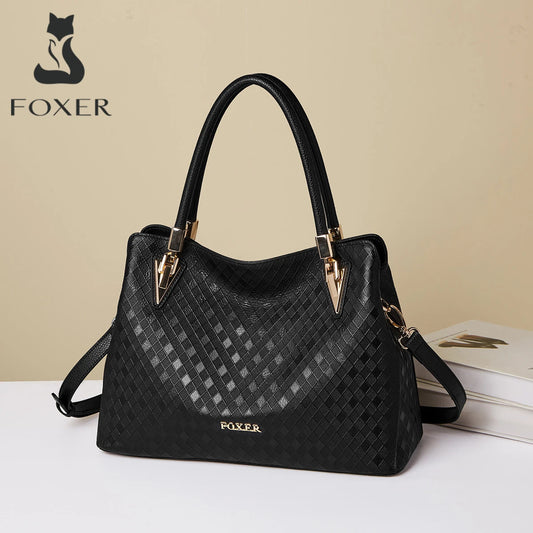 Damen Schultertasche aus echtem Leder mit Diamantprägung und Luxusdesign