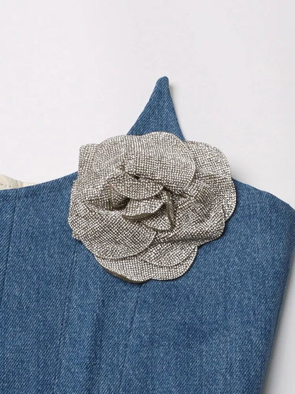 Asymmetrische Damen-Jeans mit hohem Bund und Colorblock-Design – modische Spliced-Denim-Hose für Frauen.