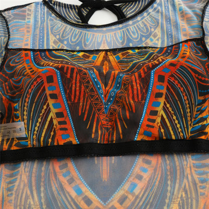 Damen-Badeanzug 3-teilig Print Langarm Sarong-Set gepolstert