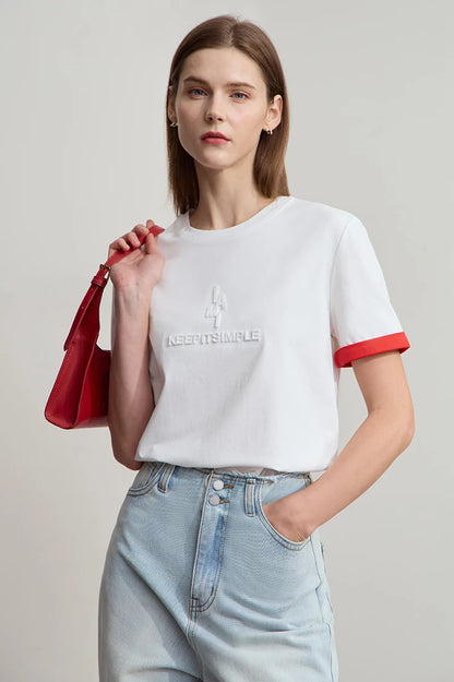 Damen Freizeit-T-Shirt mit Rundhalsausschnitt und Farbblockierung für den Sommer
