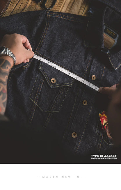 Herren Jeansjacke Vintage 14,8 Unzen Denim Klassisch Slim Fit Mantel