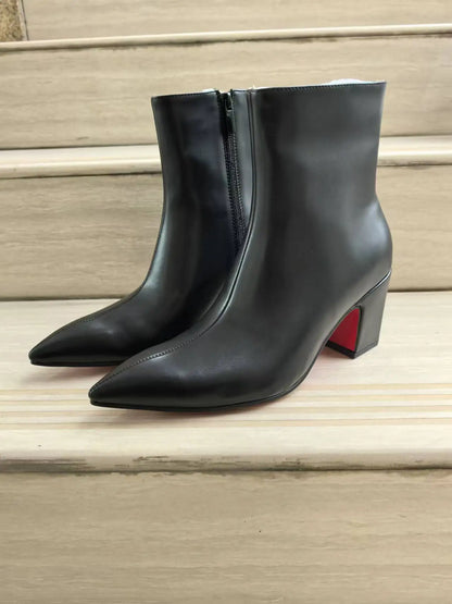 Chunky-Heel-Herrenstiefel mit seitlichem Reißverschluss, spitze Form, dunkel