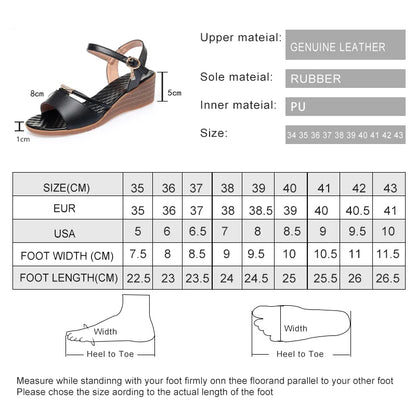 Damen-Sandalen mit Keilabsatz, Sommer, echtes Leder, große Größe 41, 42, 43, Damen-Sandalen, rutschfeste Mutter mittleren Alters, modische Sandalen