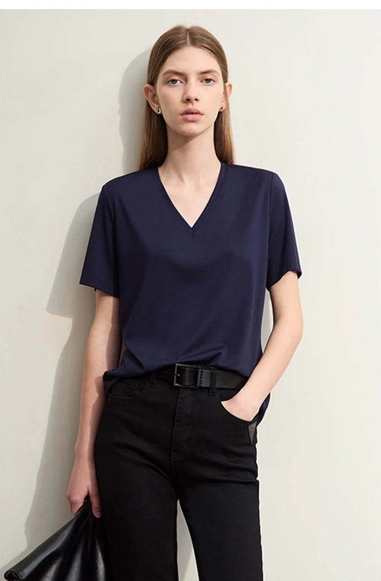 Damen Kurzarm-T-Shirts mit V-Ausschnitt und Sonnenschutz für kühles Gefühl