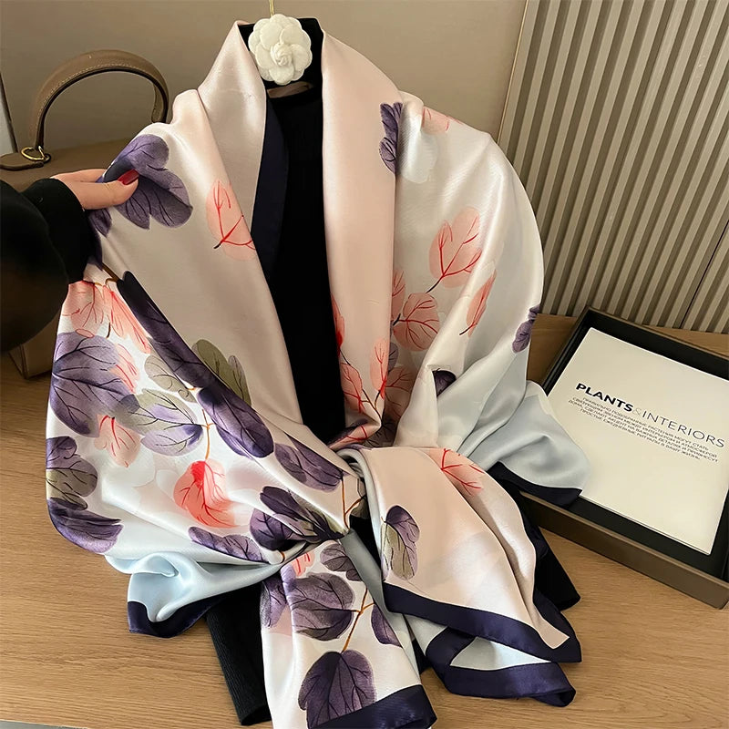 Damen Satin Seidenschal Hijab Sommer Sonnenschutz Strand Kopftuch Foulard