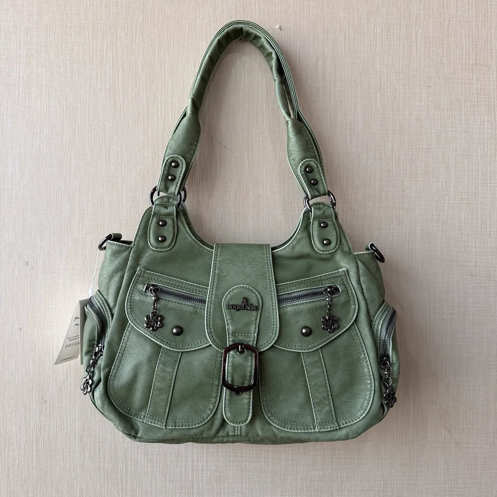 Damen-Handtasche aus PU-Kunstleder mit Top-Handle, Reißverschluss und Mehrfachfächern