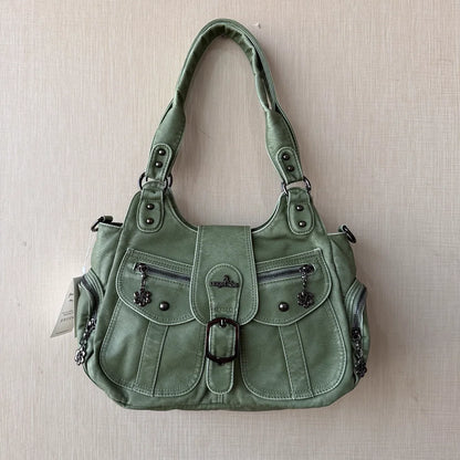 Damen-Handtasche aus PU-Kunstleder mit Top-Handle, Reißverschluss und Mehrfachfächern