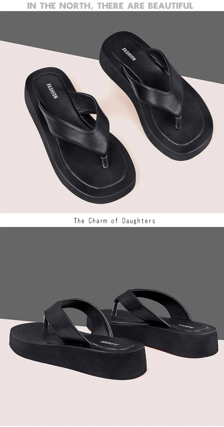 AIYUQI Women's Slippers Outdoor Summer New Genuine Leather  Flip-flops Women Anti-skid Trend Pinch Beach Slides Ladies