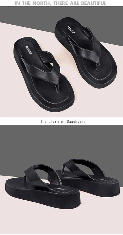 AIYUQI Women's Slippers Outdoor Summer New Genuine Leather  Flip-flops Women Anti-skid Trend Pinch Beach Slides Ladies