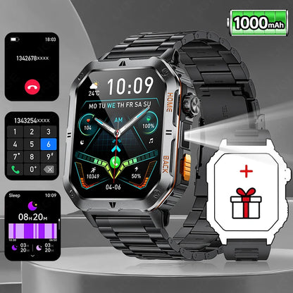 LIGE 2025 Neue Männer Smart Uhr 1000 mAh Batterie Outdoor Taschenlampe Fitness 100 + Sport 3ATM Wasserdicht BT Anruf 2,01 "Smartwatch