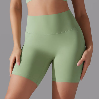 Schnelltrocknende Yoga-Shorts in Avocadogrün, hoher Bund, kurze Beinlänge
