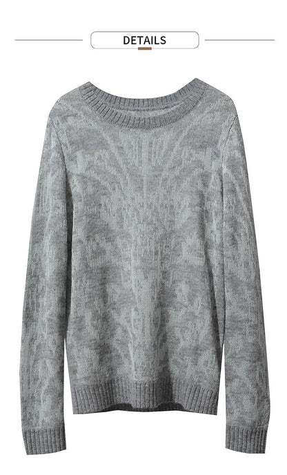 Damenpullover mit langem Ärmel, grauer Strick mit Jacquard-Optik