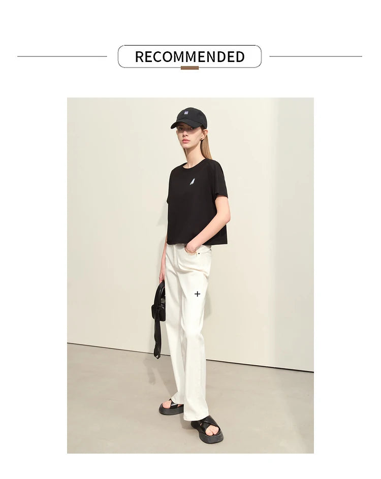 Damen T-Shirts im minimalistischen Stil mit lässigem O-Ausschnitt und Druck