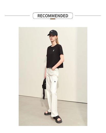 Damen T-Shirts im minimalistischen Stil mit lässigem O-Ausschnitt und Druck